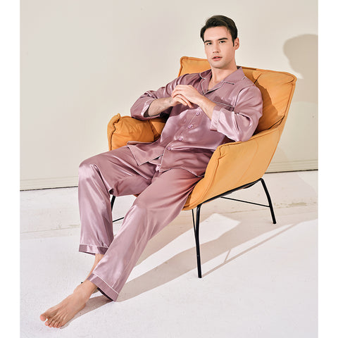 Men's Heavyweight Silk Pajamas, 22 Momme 100% Mulberry Silk Set, Long Sleeve Luxury Sleepwear for Men