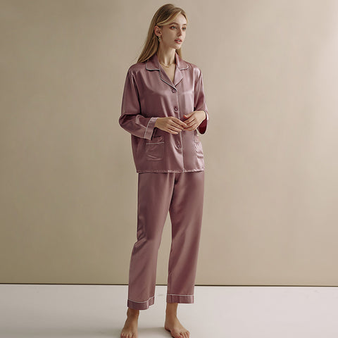 Silk Pajama Set for Women, 22 Momme Heavyweight 100% Mulberry Silk, Long Sleeve Luxury Sleepwear and Gift