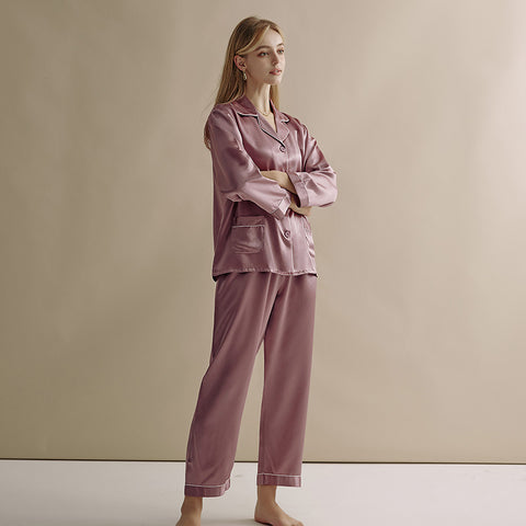 Silk Pajama Set for Women, 22 Momme Heavyweight 100% Mulberry Silk, Long Sleeve Luxury Sleepwear and Gift