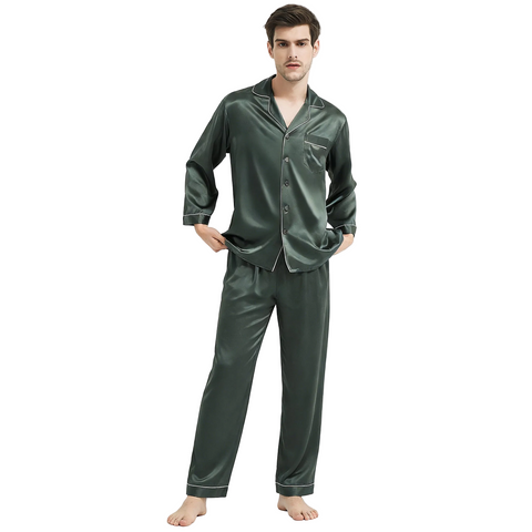 Men's Heavyweight Silk Pajamas, 22 Momme 100% Mulberry Silk Set, Long Sleeve Luxury Sleepwear for Men