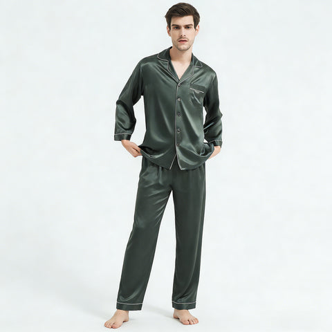 Men's Heavyweight Silk Pajamas, 22 Momme 100% Mulberry Silk Set, Long Sleeve Luxury Sleepwear for Men
