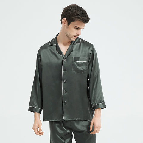 Men's Heavyweight Silk Pajamas, 22 Momme 100% Mulberry Silk Set, Long Sleeve Luxury Sleepwear for Men