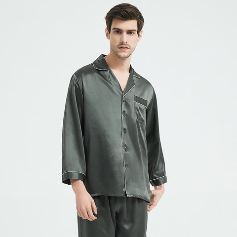 Men's Heavyweight Silk Pajamas, 22 Momme 100% Mulberry Silk Set, Long Sleeve Luxury Sleepwear for Men