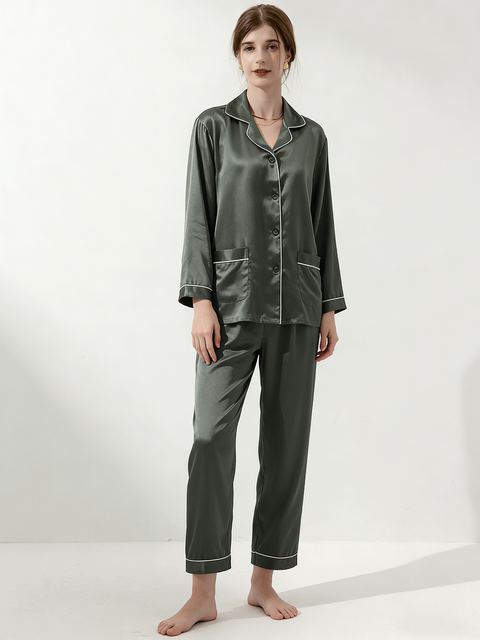 Silk Pajama Set for Women, 22 Momme Heavyweight 100% Mulberry Silk, Long Sleeve Luxury Sleepwear and Gift