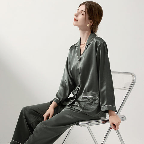 Silk Pajama Set for Women, 22 Momme Heavyweight 100% Mulberry Silk, Long Sleeve Luxury Sleepwear and Gift