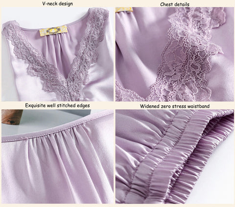 Lavender Pull-On Silk Pajama Set Long Sleeved