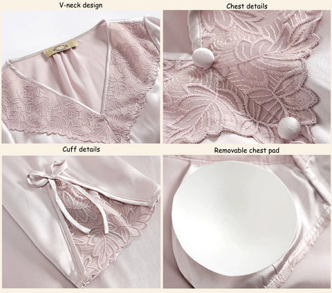 Camisón de Seda Lavanda Almohadillas Desmontables para el Pecho