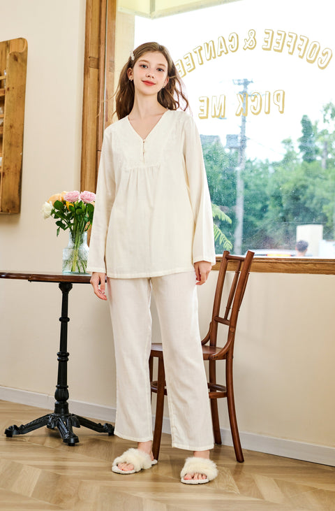 Cotton Pajama Set Yarn Fabric Creamy White (Clearance)