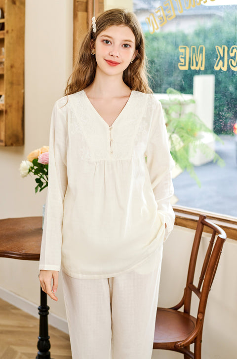 Cotton Pajama Set Yarn Fabric Creamy White (Clearance)
