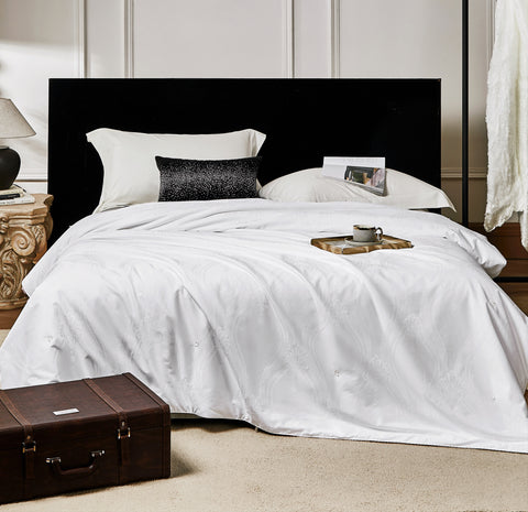 100% Pure Mulberry Silk Comforter for Sumer - Double Extra Long-Strand Mulberry Silk Filling with Cotton Cover Detachable & Machine Washable Luxury Silk Duvet Insert
