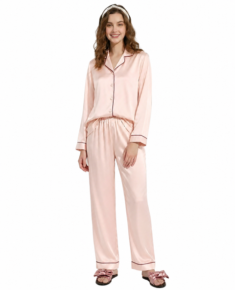 Tranquility Series Women's Silk Pajamas Set 100% Mulberry Silk Solid Colors Button Front 2 Piece Silk PJ Set