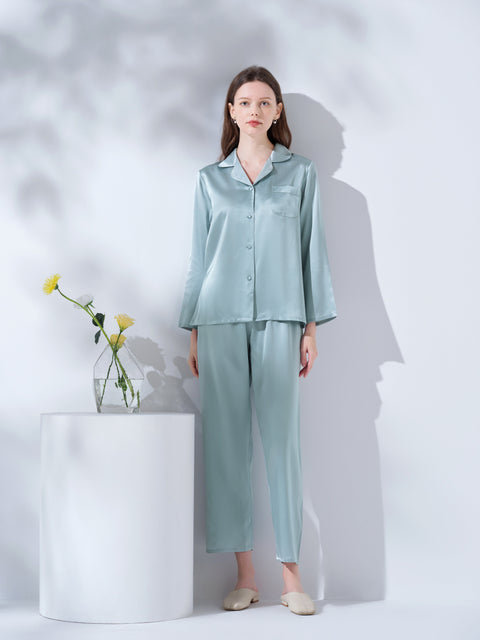 Women's Basic Silk Pajama Set Loungewear and Sleepwear (Clearance)