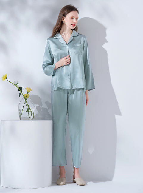 Women's Basic Silk Pajama Set Loungewear and Sleepwear (Clearance)