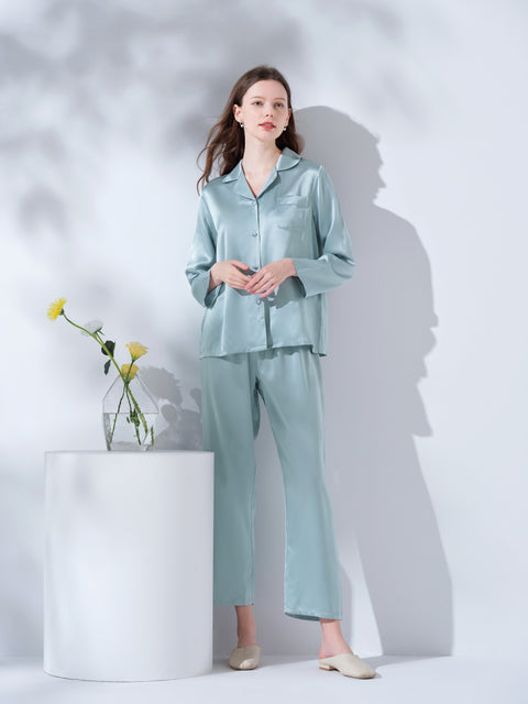 Women's Basic Silk Pajama Set Loungewear and Sleepwear (Clearance)