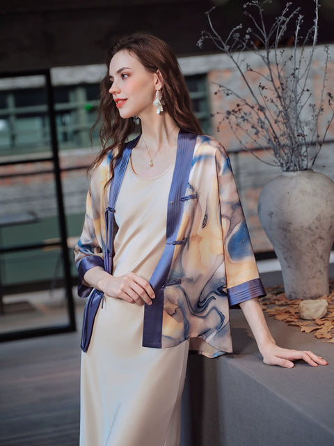 Retro New Chinese Style 100% Mulberry Silk Pajama Set for Women Model