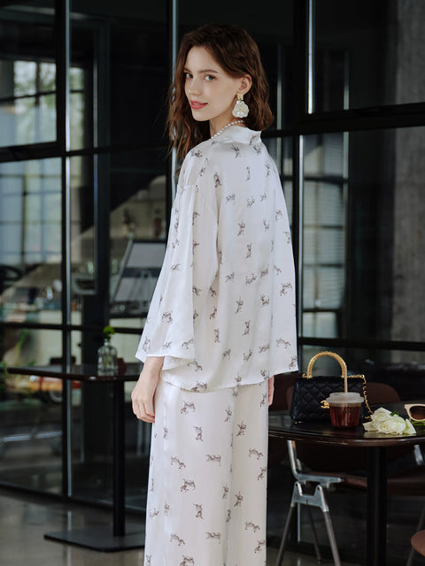 Retro New Chinese Style 100% Mulberry Silk Pajama Set for Women Model
