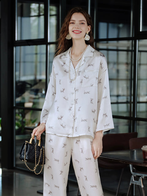Retro New Chinese Style 100% Mulberry Silk Pajama Set for Women Model