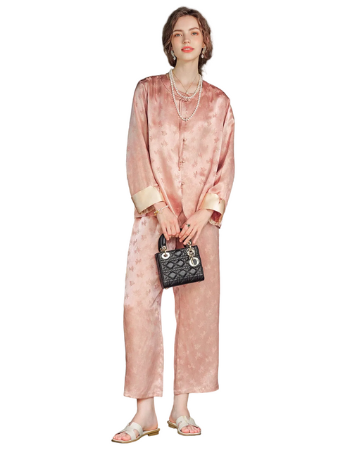 Women's New Chinese Style Silk Blend Jacquard Pajama Set with Imperial-Inspired Design