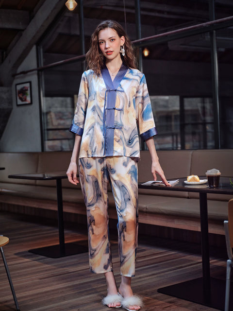 Retro New Chinese Style 100% Mulberry Silk Pajama Set for Women Main