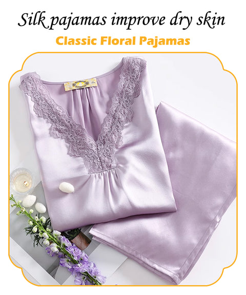 Lavender Pull-On Silk Pajama Set Long Sleeved