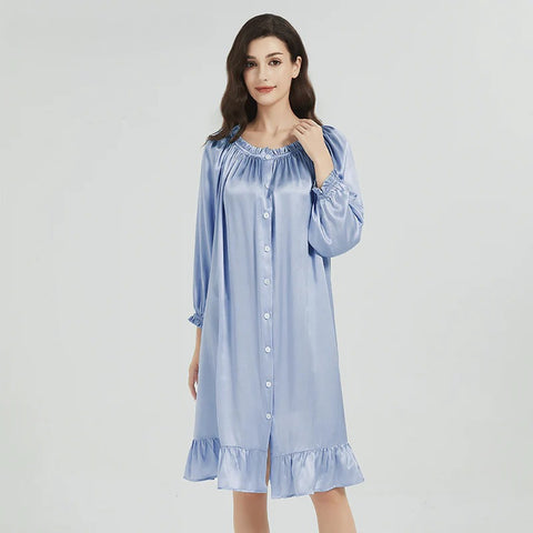 100% Mulberry Silk Nightgown for Women – Loose Fit Luxury Sleepwear, All-Season Silk Loungewear Gift