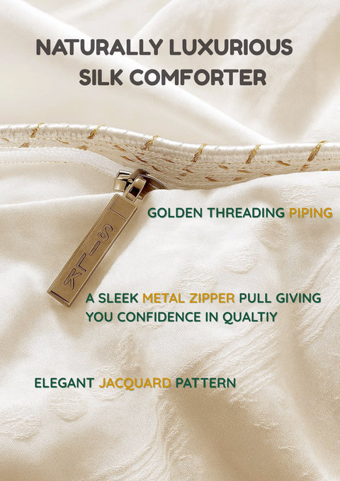 100% Silk Comforter for Sumer - Silk Filling with Cotton Cover Detachable & Machine Washable Luxury Silk Duvet Insert