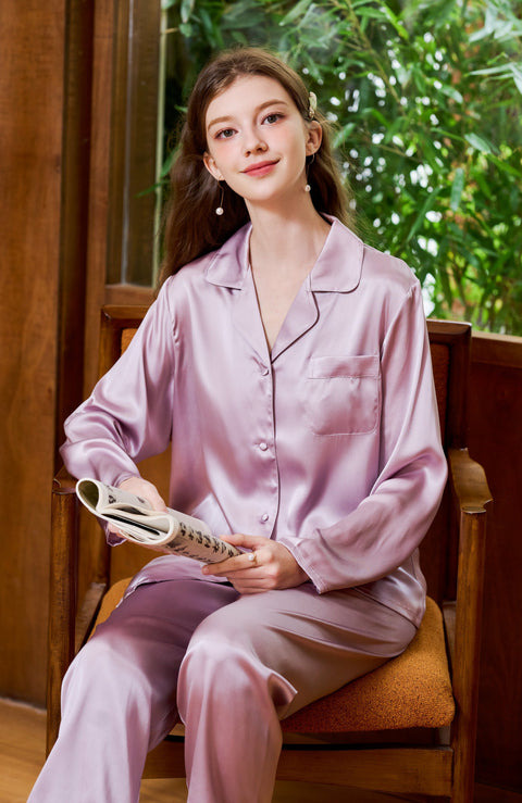 Women's Basic Silk Pajama Set Loungewear and Sleepwear (Clearance)