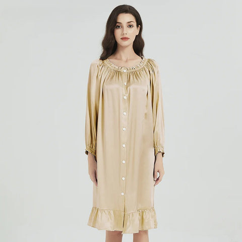 100% Mulberry Silk Nightgown for Women – Loose Fit Luxury Sleepwear, All-Season Silk Loungewear Gift