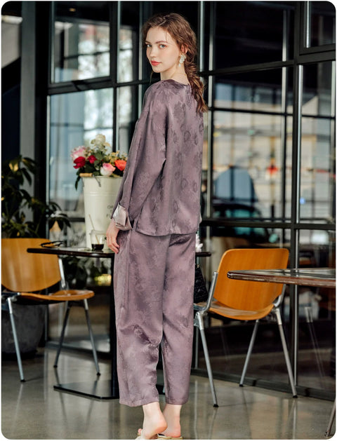 Women's Chicory Coffee 19 momme silk pajama set, back view