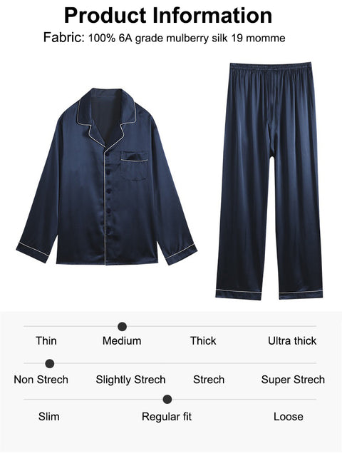Klassisches Pyjama-Set aus Indigo-Seide für Herren, dunkelblau, Loungewear und Nachtwäsche