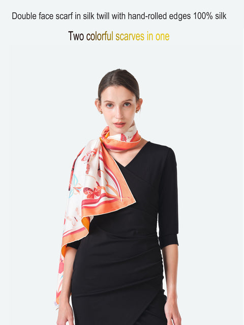 Double Sided Print Silk Scarf Apricot Yellow