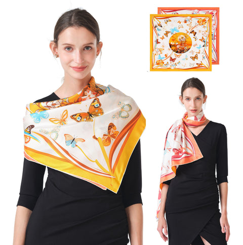 Double Sided Print Silk Scarf Apricot Yellow