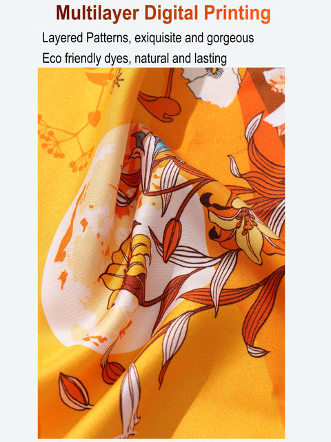 Double Sided Print Silk Scarf Apricot Yellow