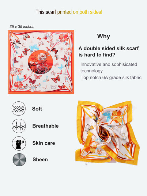 Double Sided Print Silk Scarf Apricot Yellow