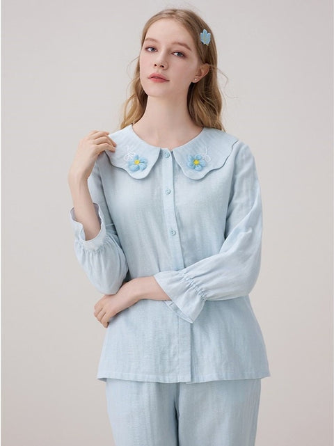Tela De Hilo De Pijama De Algodón Azul Claro